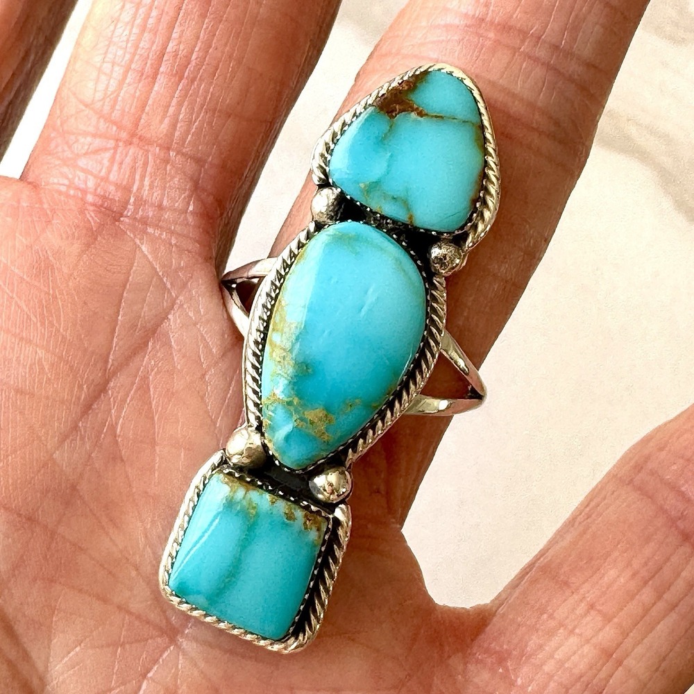 Navajo Arrow Ring Turquoise Sz 9 Sadie Jim Sterling Native American Handmade USA